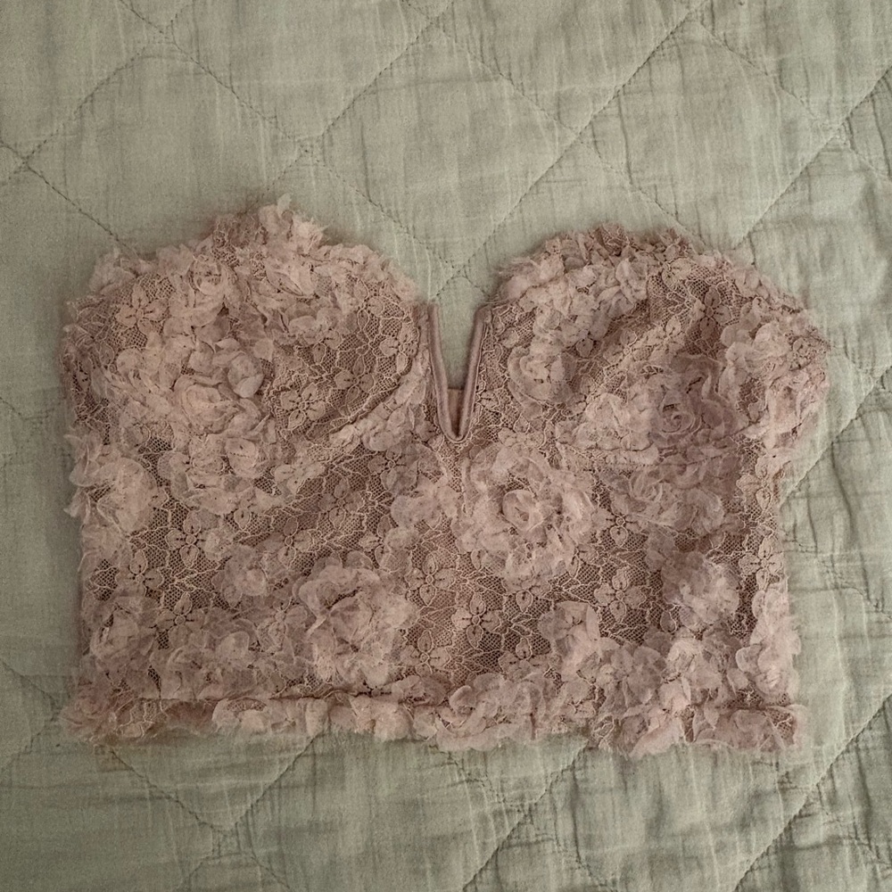 Stradivarius Pink Floral Lace Crop Top